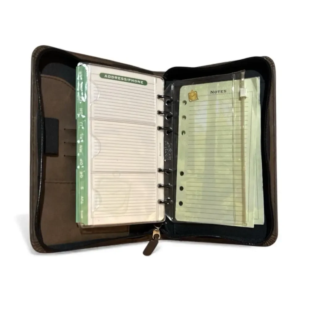 Vtg Day-Timer Organizer Planner Brown Navigator Zip Around 6 Rings 8.5x5.5